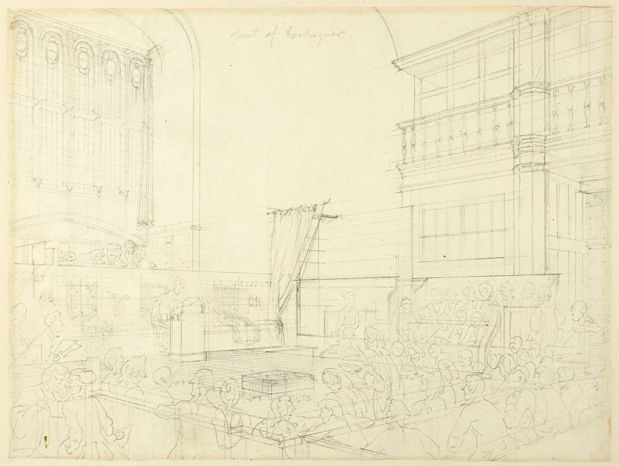Estudio para el Tribunal de Hacienda, del Microcosmos de Londres de Augustus Charles Pugin