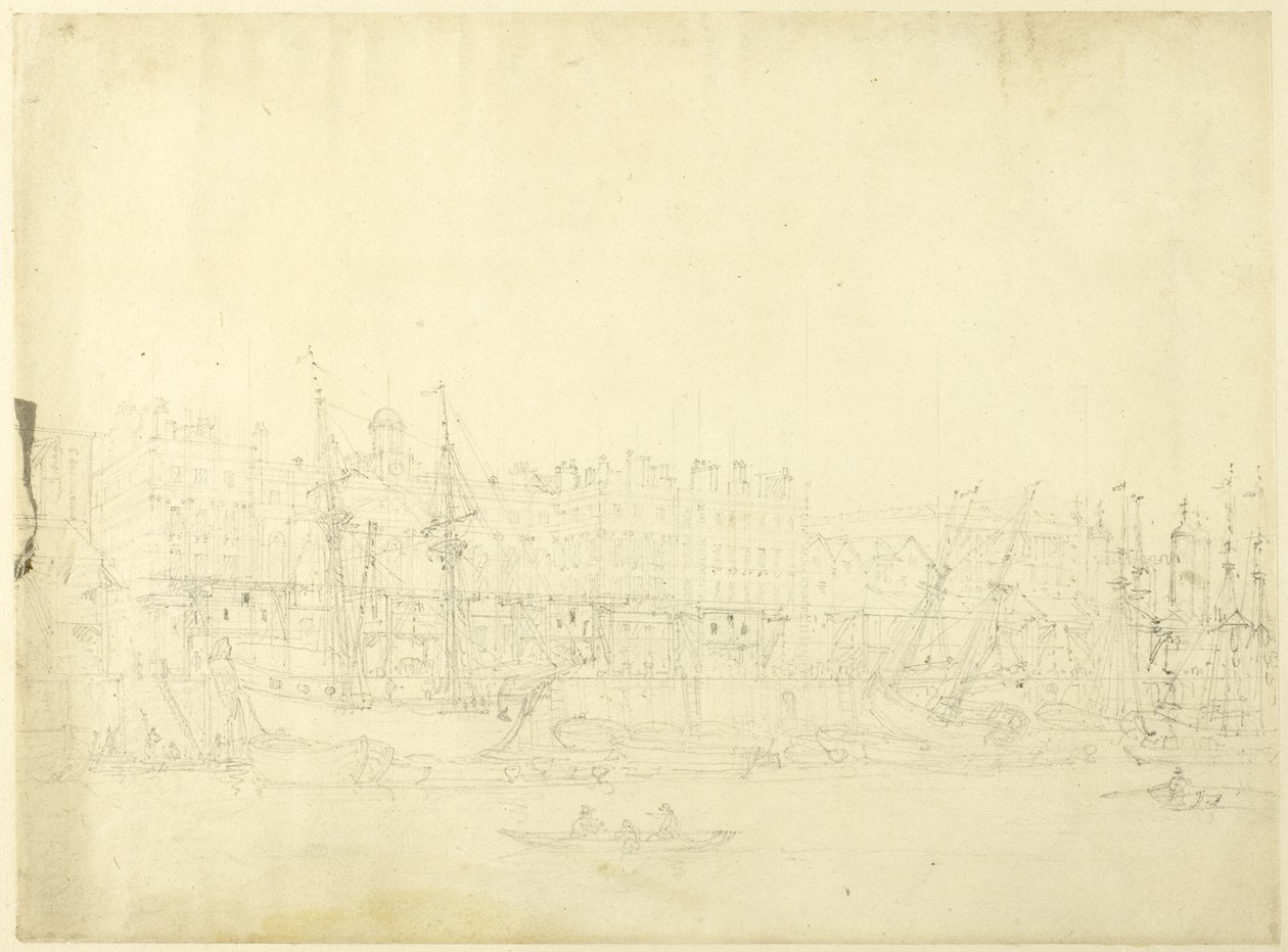 Estudio para Custom House, desde el río Támesis, de Microcosm of London de Augustus Charles Pugin