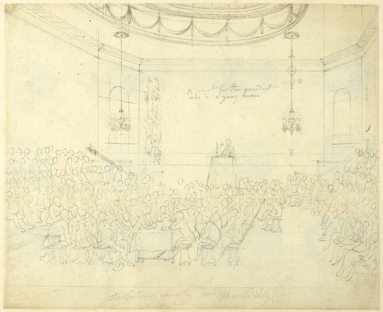 Estudio para la Sociedad de Debate en Piccadilly, del Microcosmos de Londres de Augustus Charles Pugin