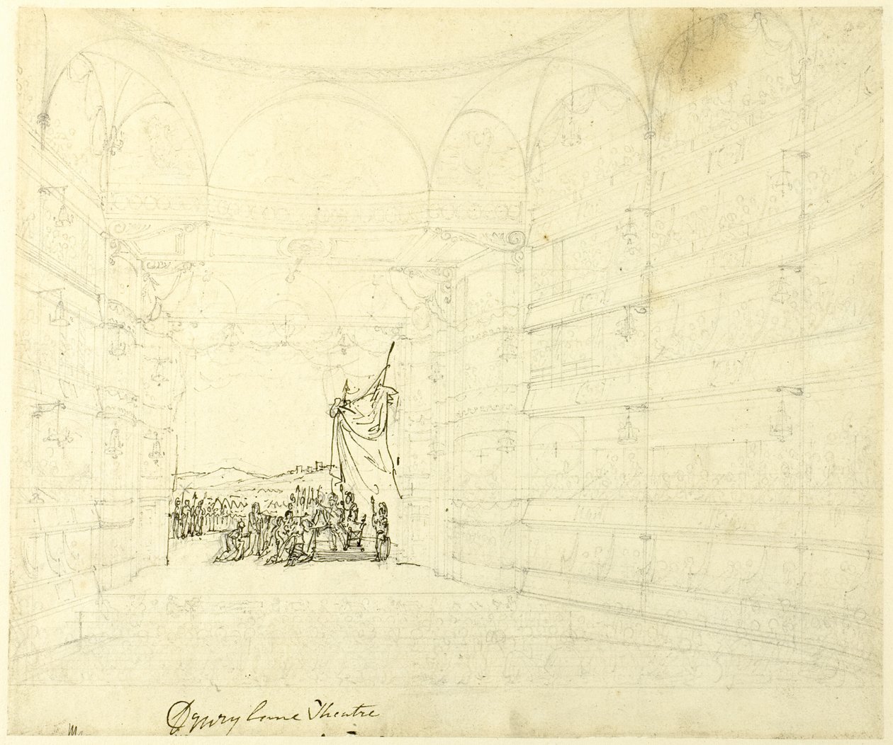 Estudio para el teatro Drurylane, de Microcosm of London de Augustus Charles Pugin