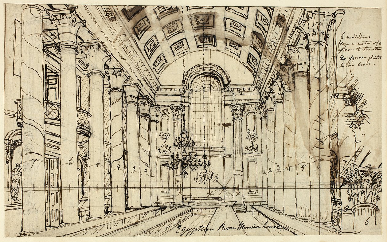 Estudio para Egyptian Hall Mansion House, de Microcosm of London de Augustus Charles Pugin