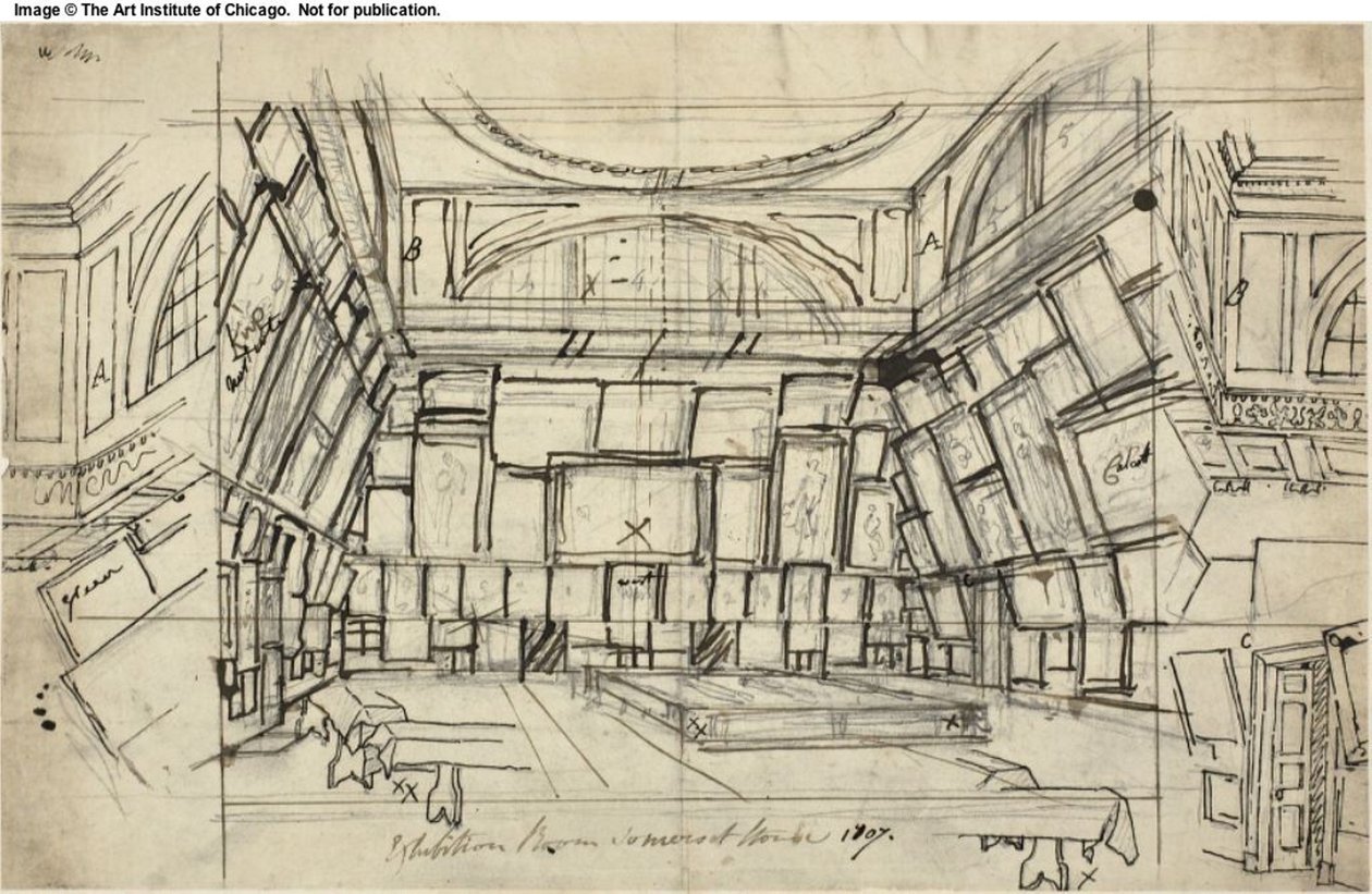 Estudio para la sala de exposiciones, Somerset House, de Microcosm of London de Augustus Charles Pugin