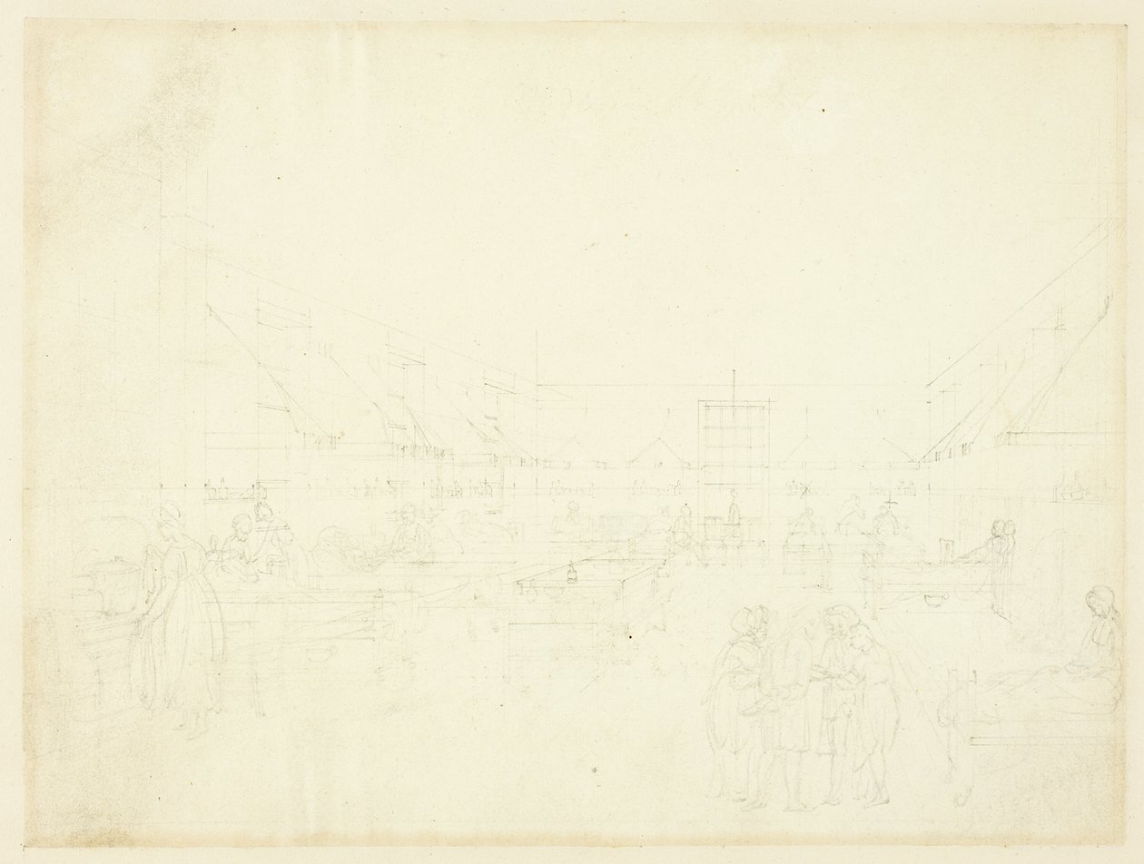 Estudio para el Hospital, Middlesex, del Microcosmos de Londres de Augustus Charles Pugin