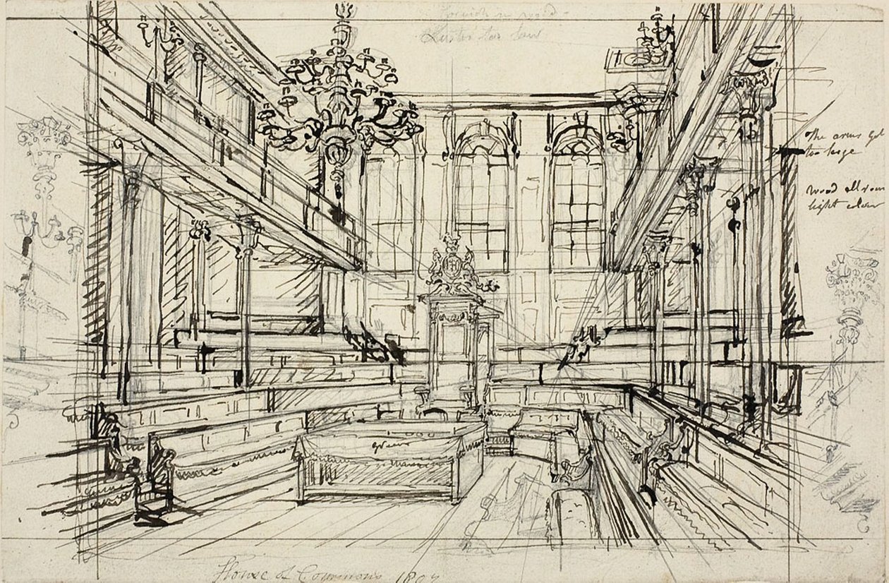 Estudio para la Cámara de los Comunes, de Microcosm of London de Augustus Charles Pugin