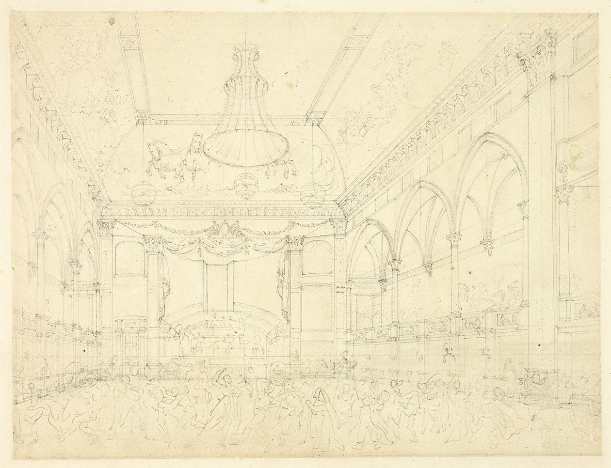 Estudio para el baile de máscaras del Panteón, de Microcosm of London de Augustus Charles Pugin