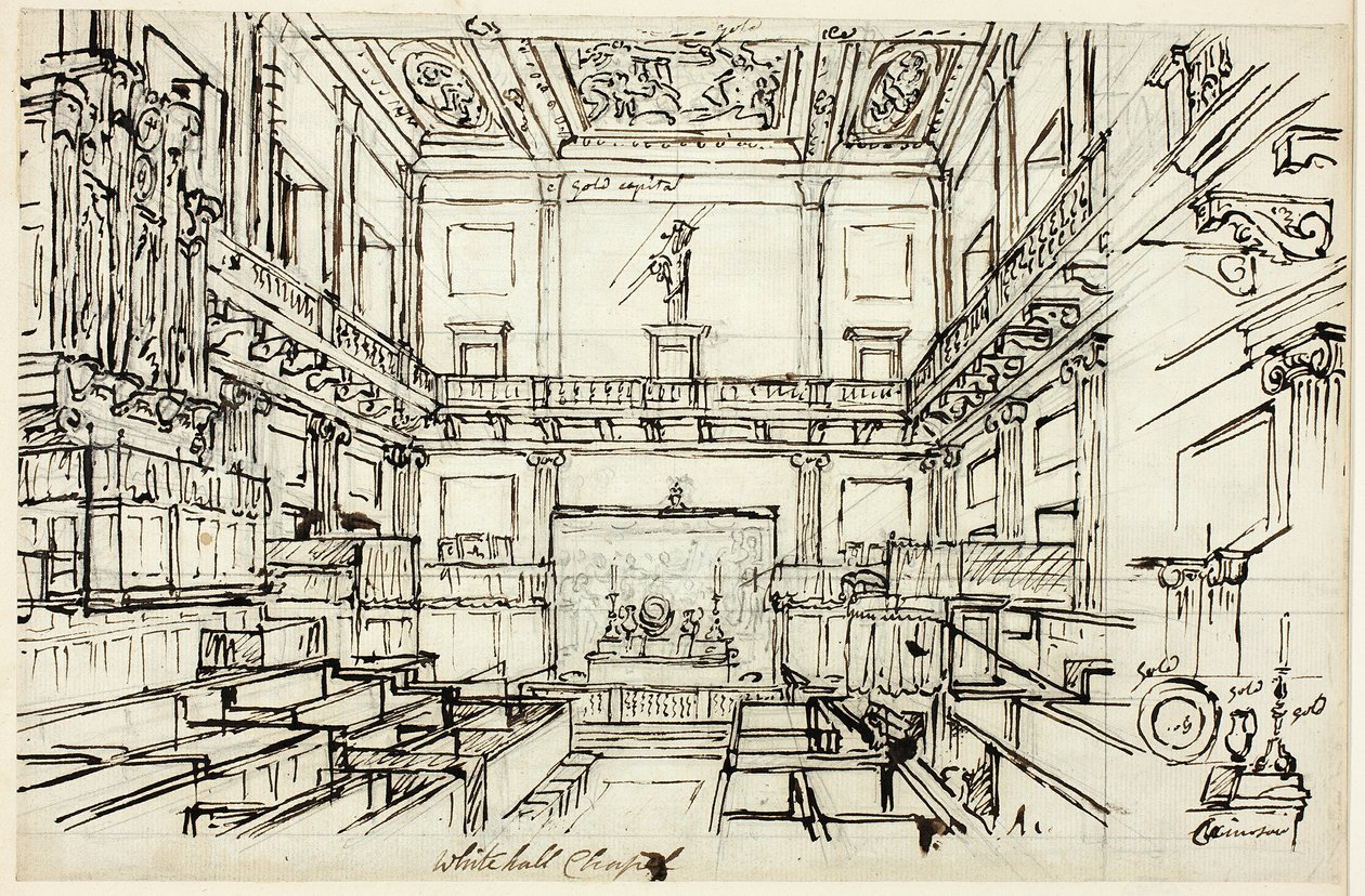 Estudio para la Capilla de Whitehall, de Microcosm of London de Augustus Charles Pugin