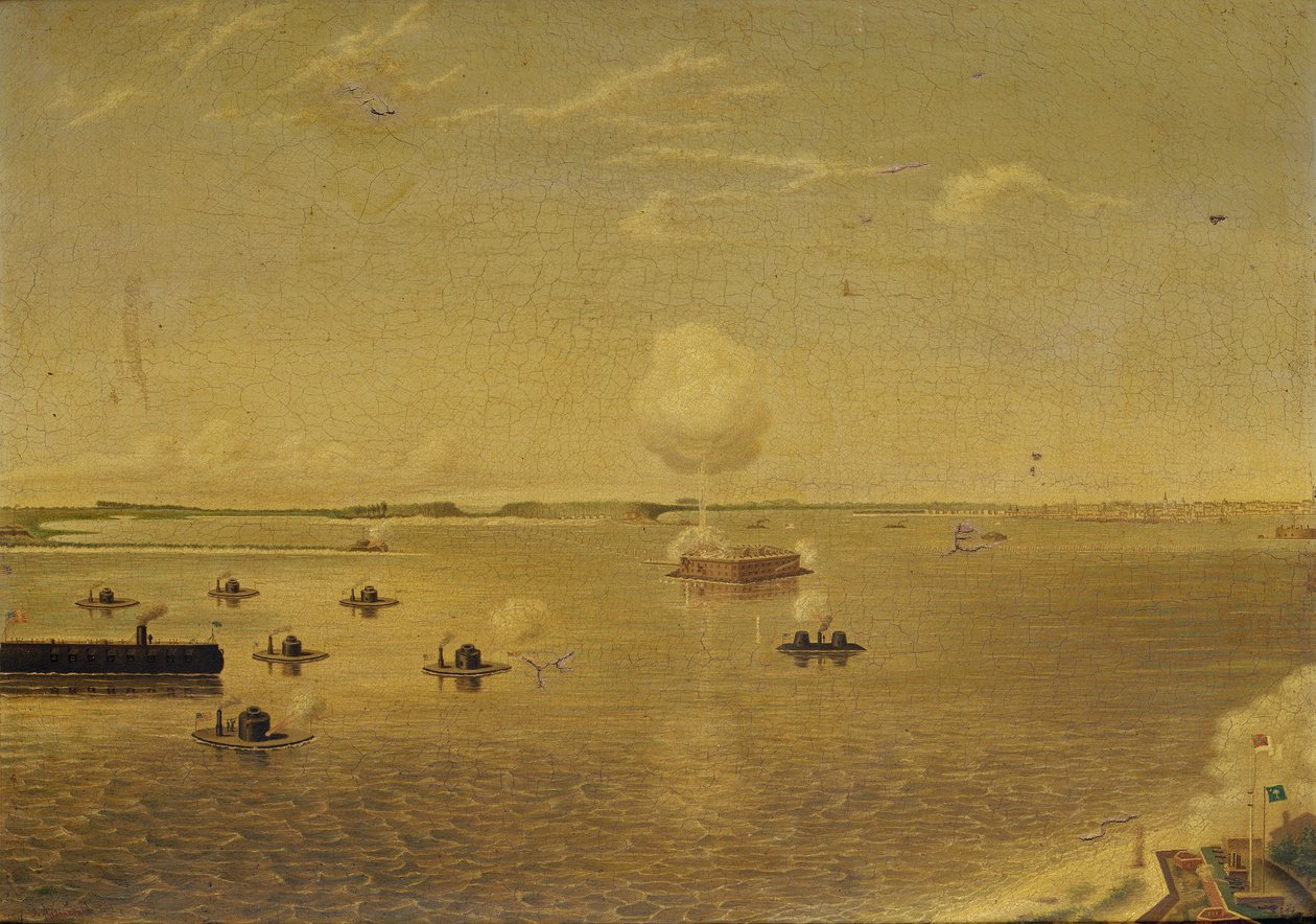 Asalto a Fort Sumter, 7 de abril de 1863, c.1863 (óleo sobre lienzo) de Augustus Grinevald