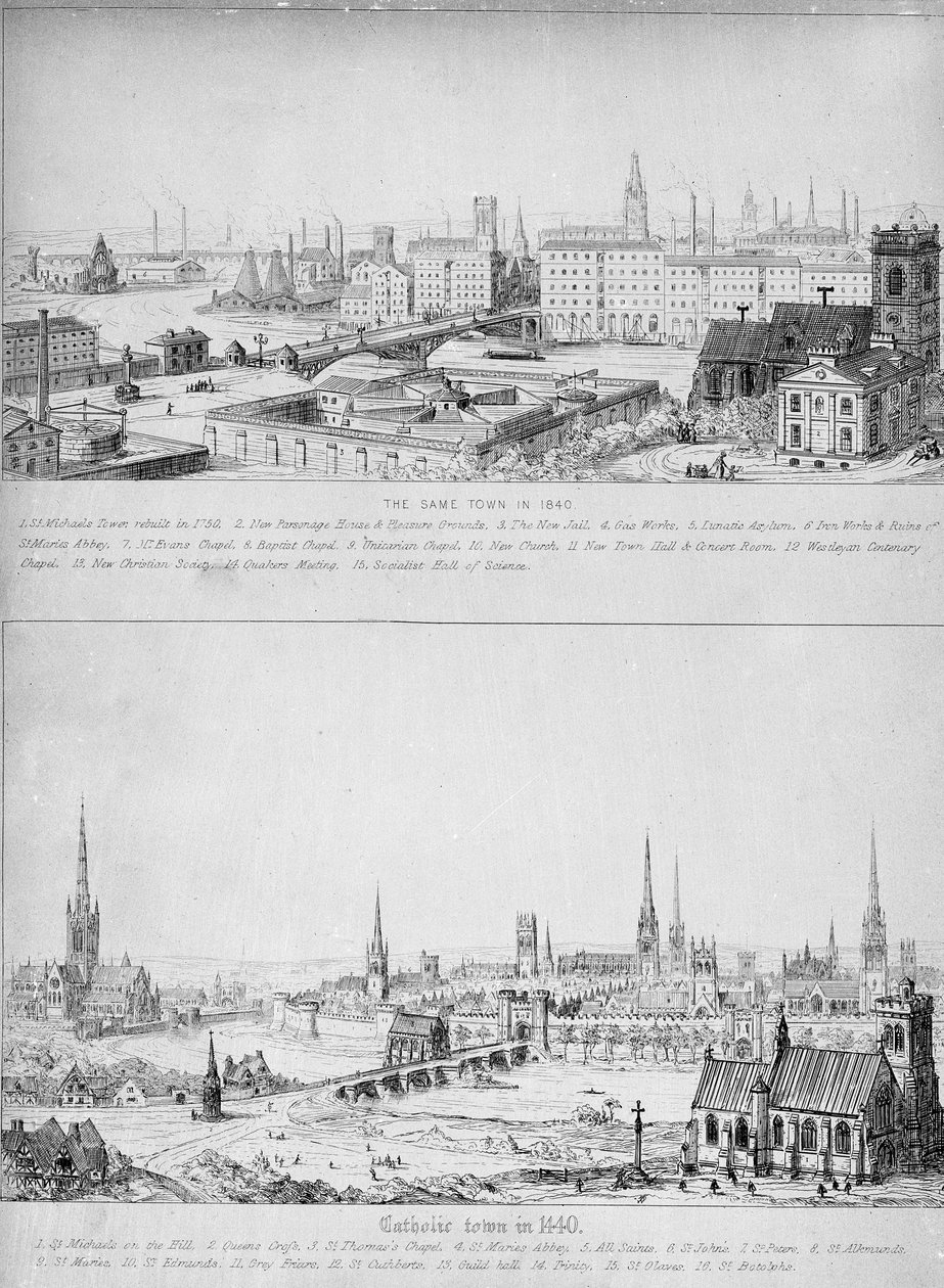 Ciudad católica en 1440 y la misma ciudad en 1840 de Augustus Welby Northmore Pugin