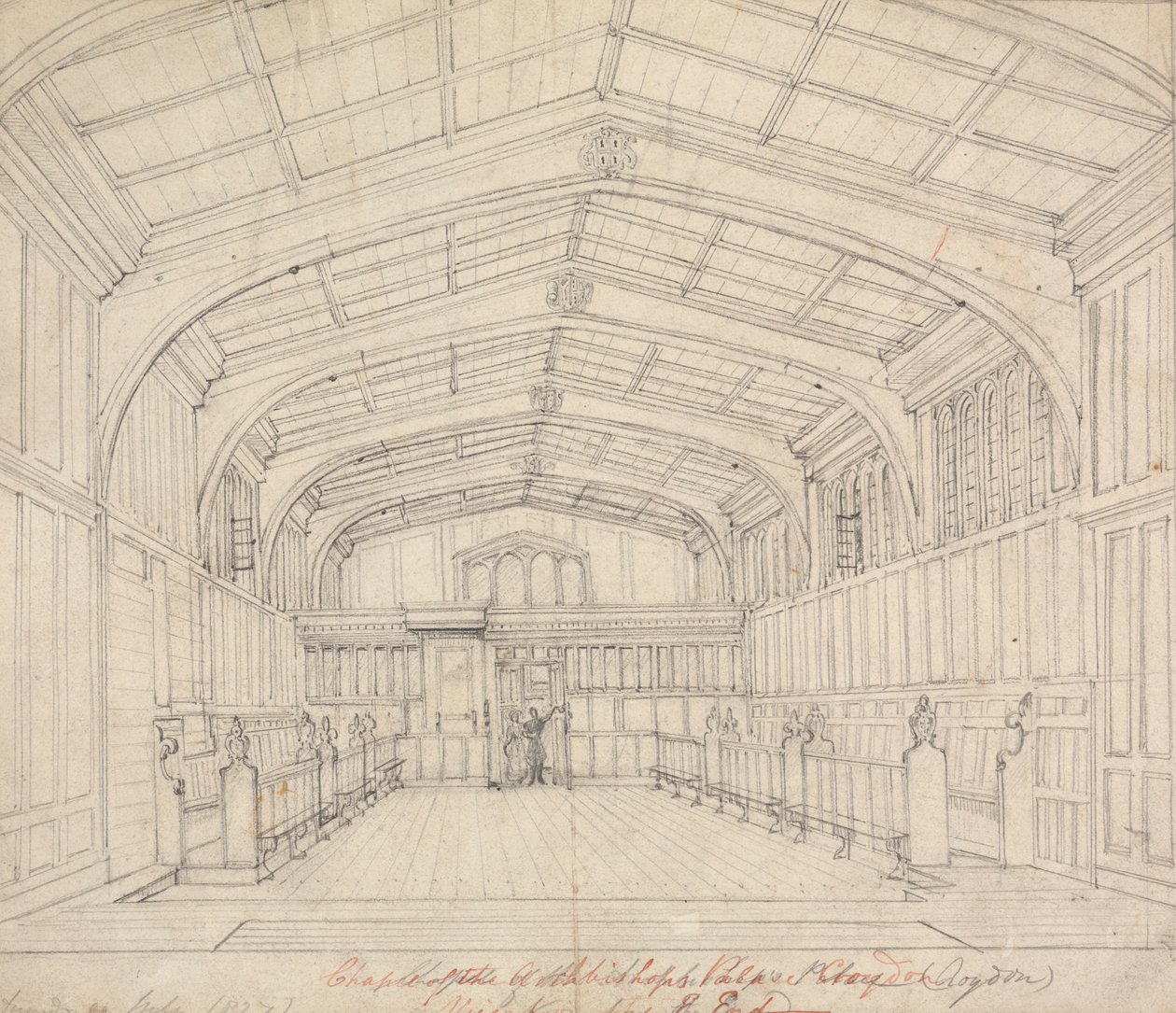 Capilla del Palacio Arzobispal, Croydon: Vista desde el East End de Augustus Welby Northmore Pugin