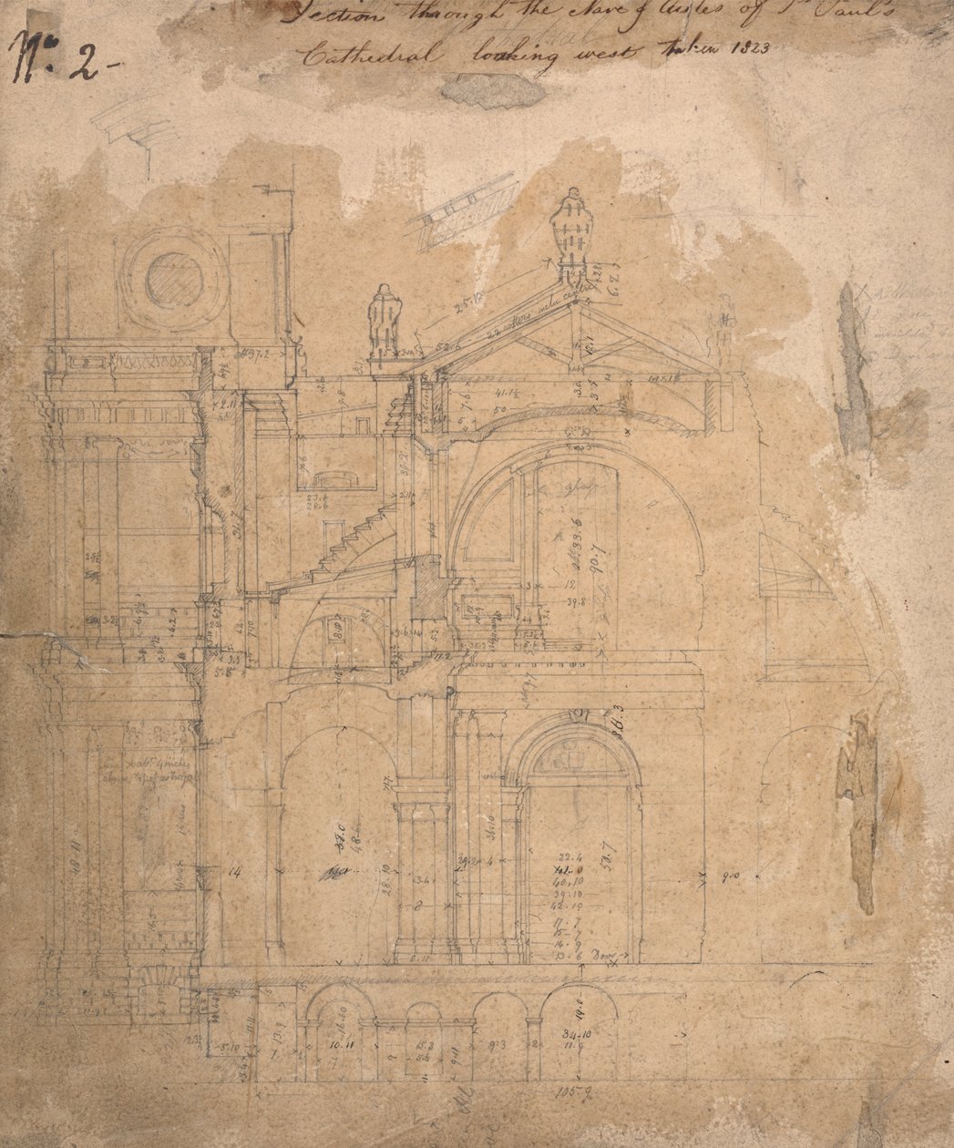 Sección de la nave de las naves laterales de la catedral de San Pablo mirando al oeste de Augustus Welby Northmore Pugin