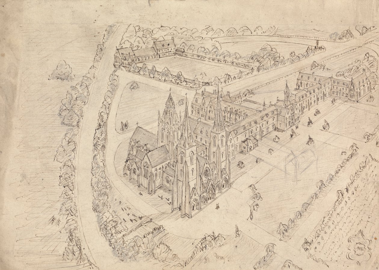Boceto de una iglesia y un monasterio góticos de Augustus Welby Northmore Pugin