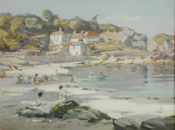 Una playa de Cornualles (óleo sobre tabla) de Augustus William Enness