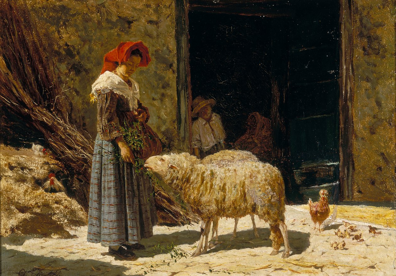 Niña con ovejas de Aurelio Tiratelli