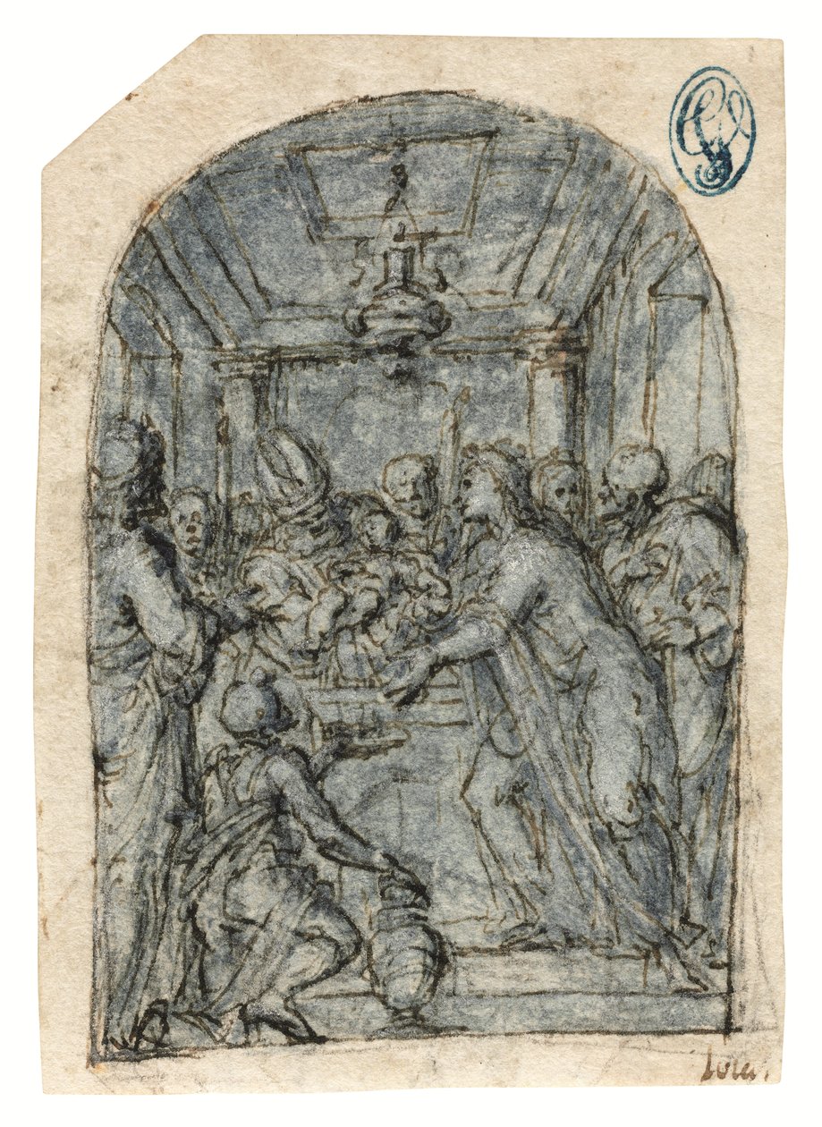 La Presentación en el Templo (tiza con pluma y tinta, aguada y realce blanco sobre papel) de Aurelio (attr. to) Luini