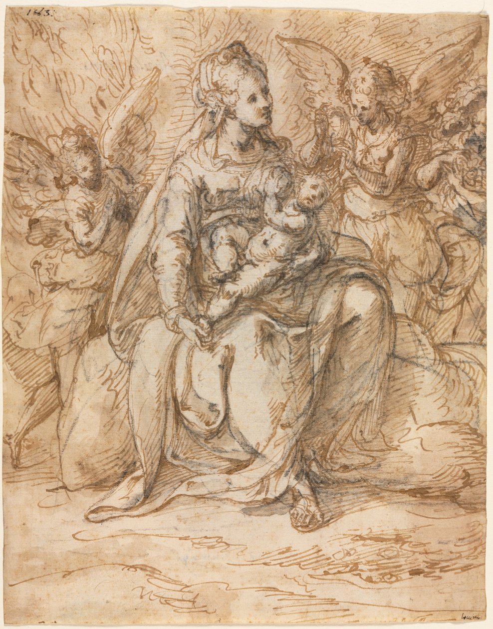Madonna y el Niño con ángeles, finales del siglo XVI de Aurelio Luini