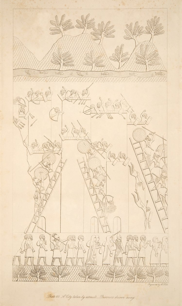 Una ciudad tomada por asalto - Prisioneros llevados, de Monumentos de Nínive, pub. 1849 de Austen Henry Layard