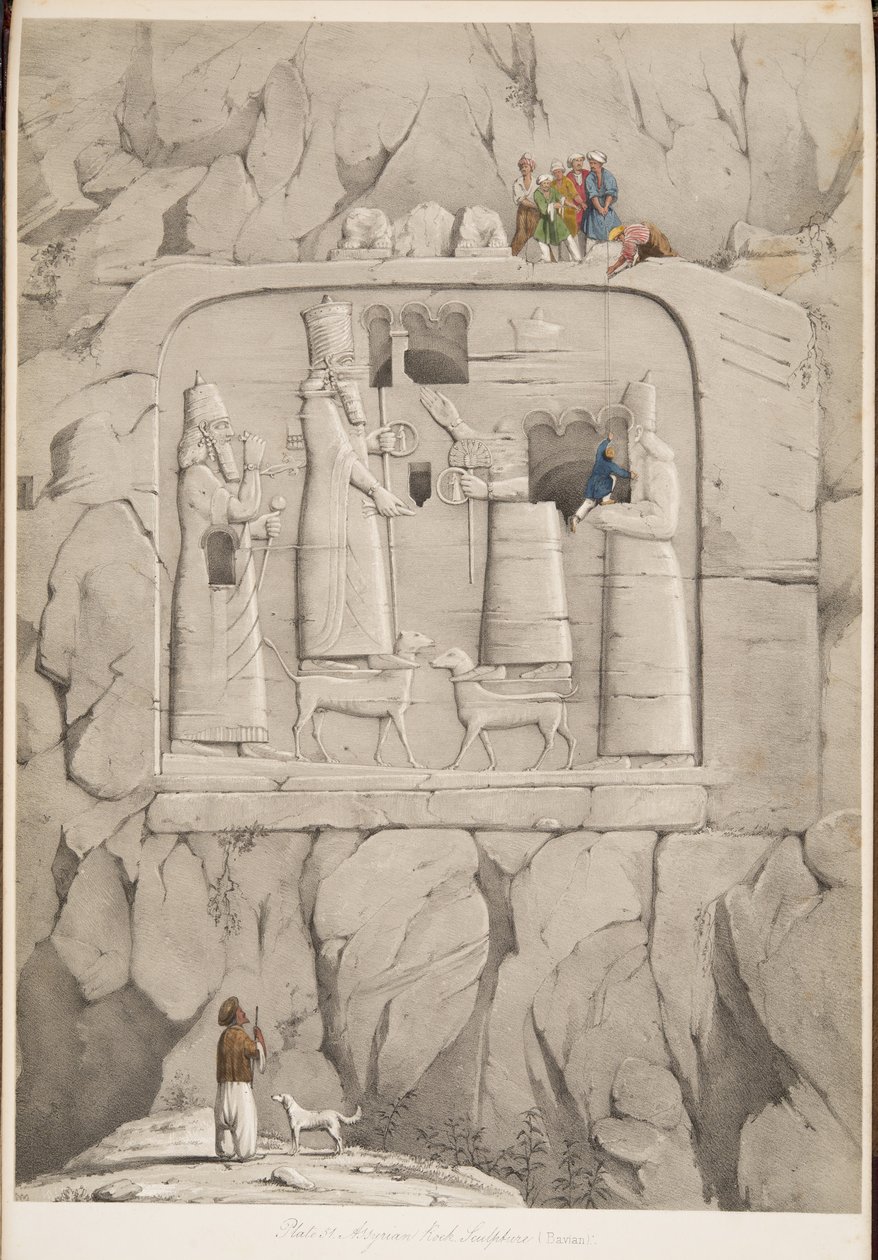Escultura de roca asiria (Bavian), de Monumentos de Nínive, pub. 1849 (grabado) de Austen Henry Layard
