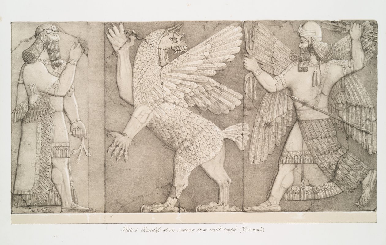 Bajorrelieves en una entrada a un pequeño templo en Nimrud [Calah], 1853 de Austen Henry Layard
