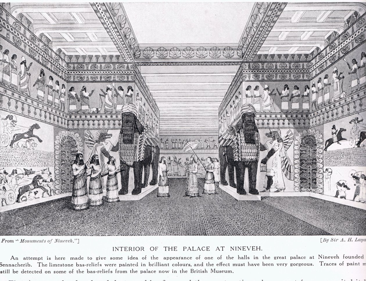 Interior del Palacio de Nínive, ilustración de 