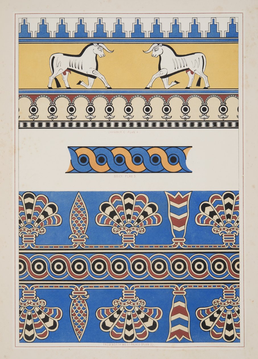 Ornamentos pintados de Nimrud, de Monumentos de Nínive, pub. 1849 de Austen Henry Layard