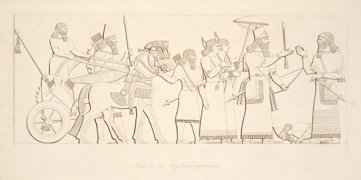 El rey recibiendo prisioneros, de Monumentos de Nínive, pub. 1849 de Austen Henry Layard