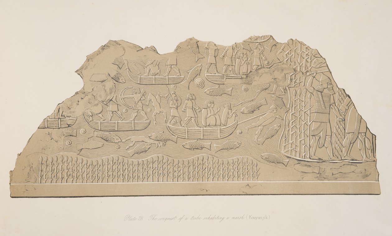 La conquista de una tribu que habita en un pantano (Kouyunjik), de Monumentos de Nínive, pub. 1849 de Austen Henry Layard