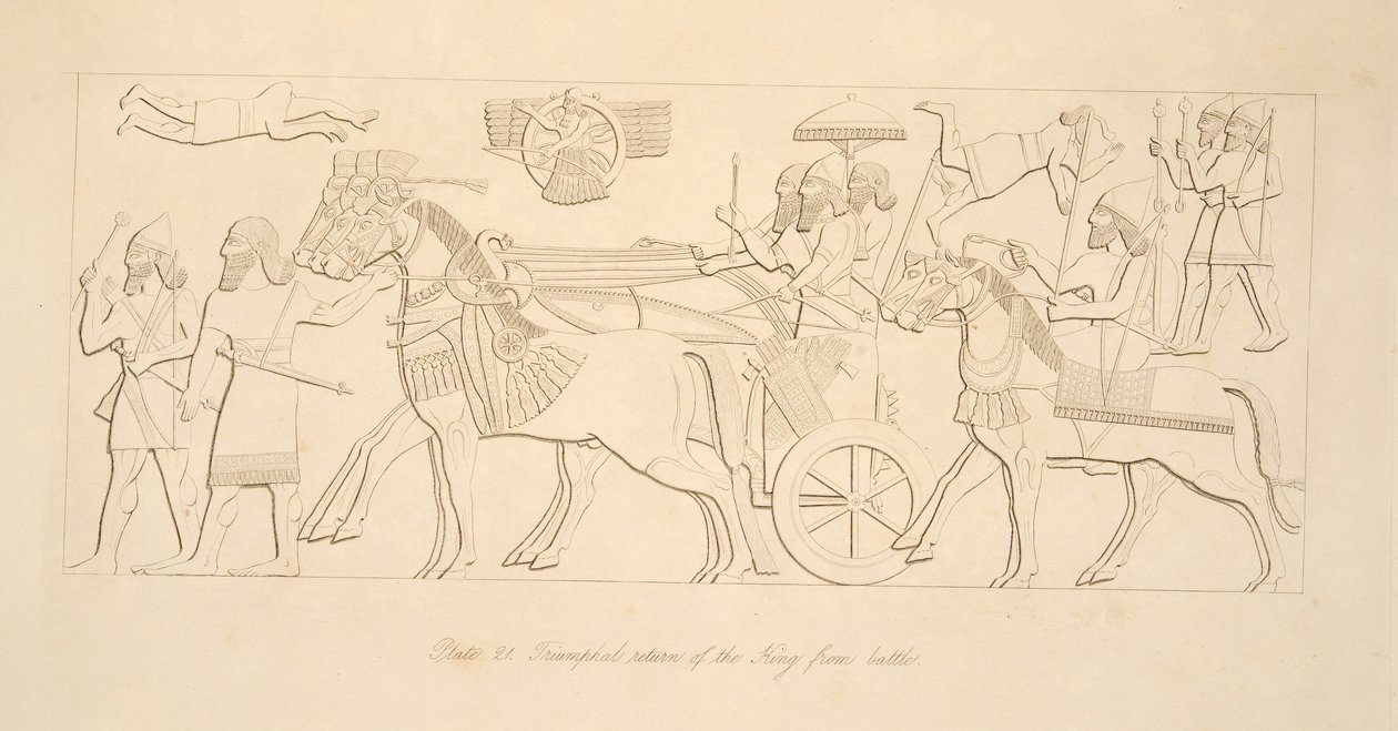 Retorno triunfal del rey de la batalla, de Monumentos de Nínive, pub. 1849 de Austen Henry Layard