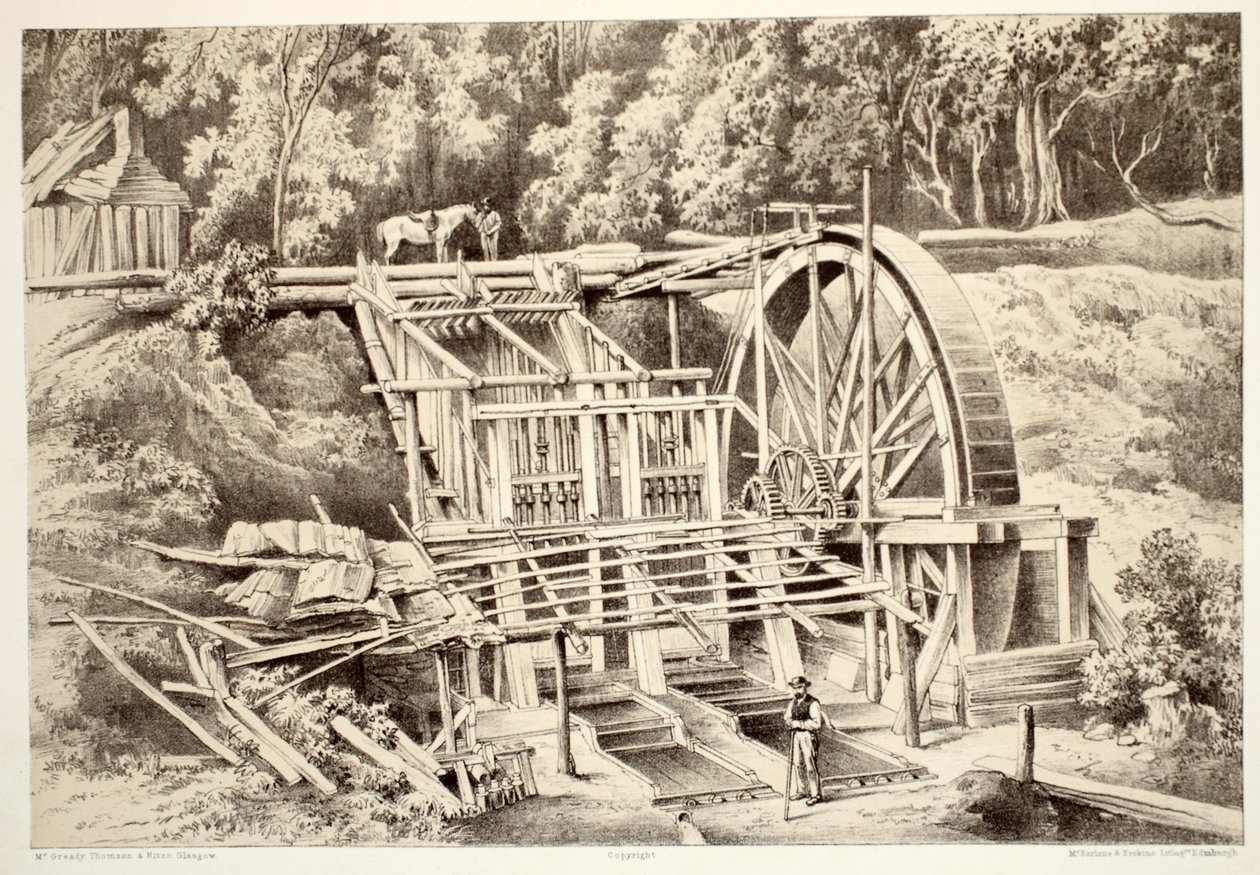 Molino de trituración de cuarzo, de La Historia de Australasia por David Blair, McGrady, Thomson y Niven, 1879 de Australian School