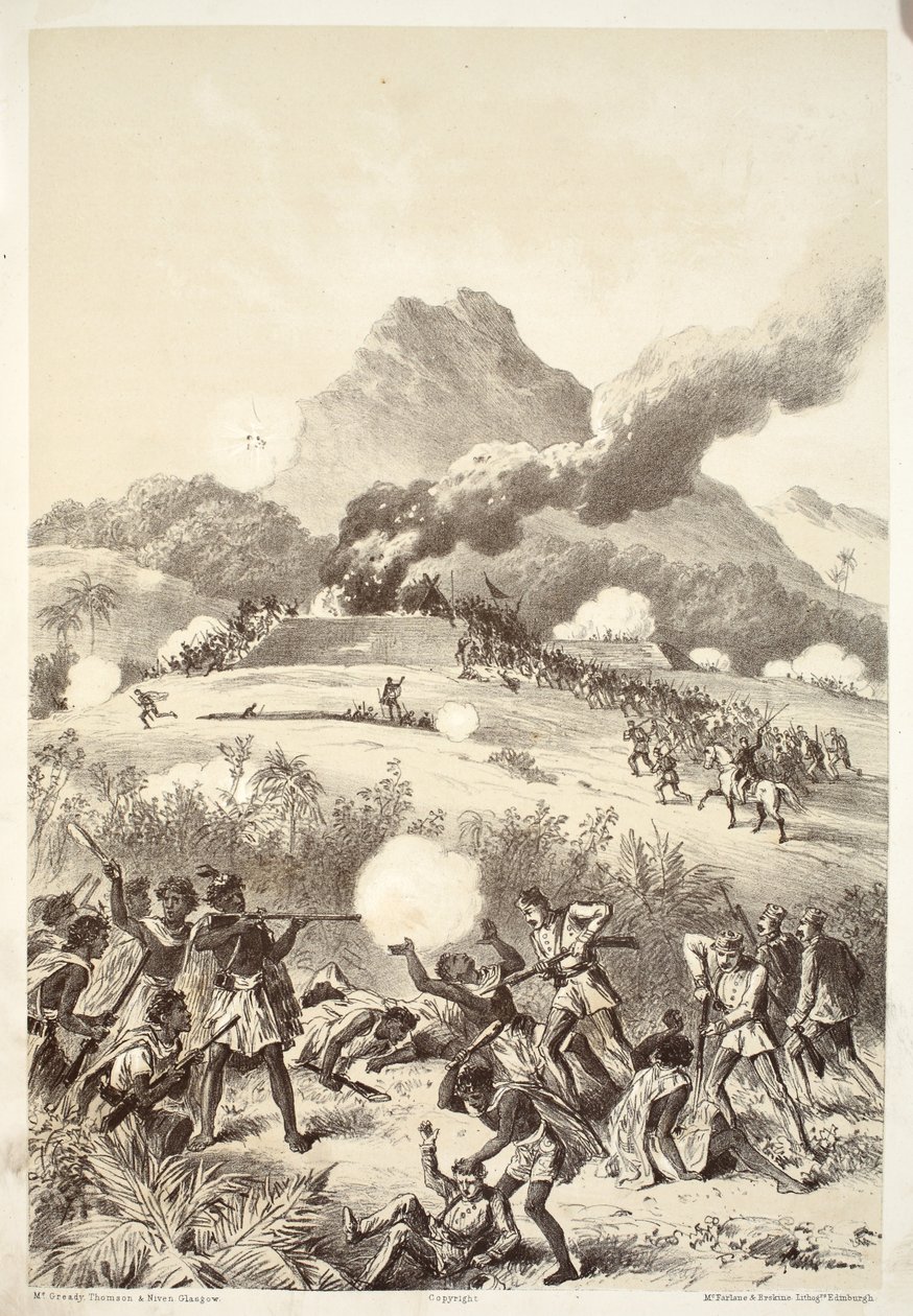 Tomando una reducto maorí, de La Historia de Australasia por David Blair, McGrady, Thomson y Niven, 1879 de Australian School