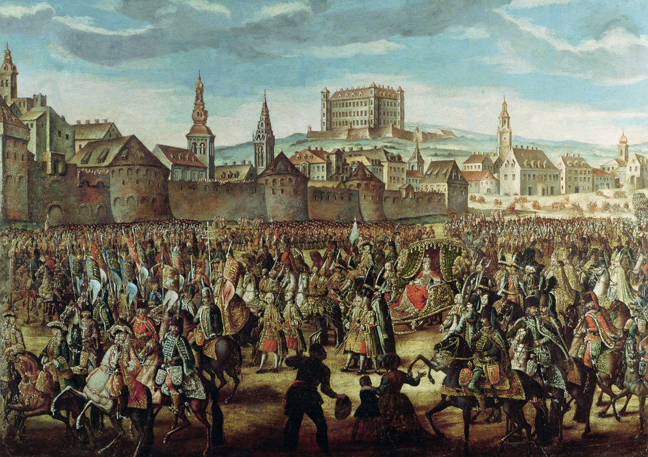 La llegada de la Emperatriz María Teresa de Austria (1717-80) a Pressburg (Bratislava) el 25 de agosto de 1741 de Austrian School