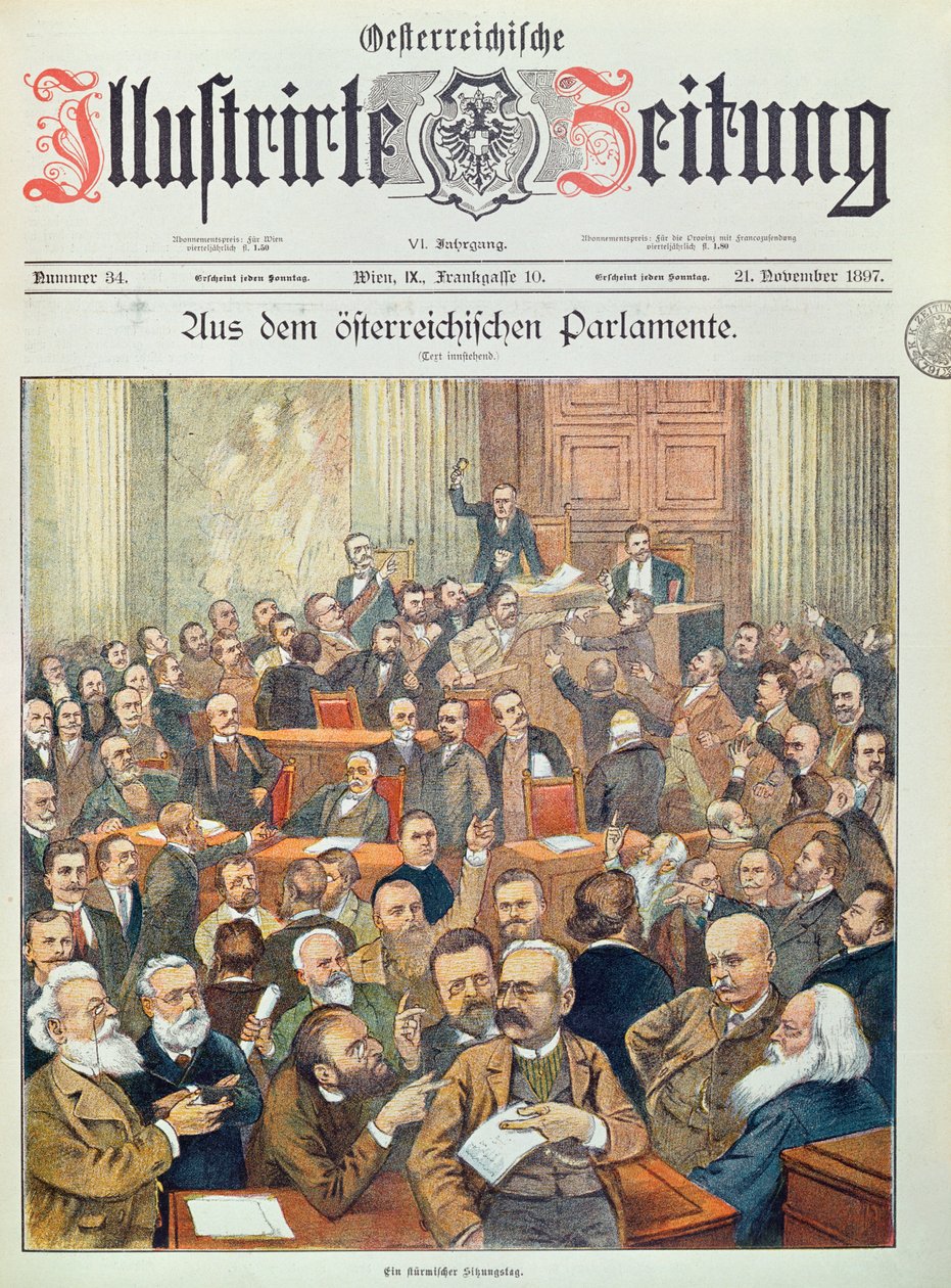 Una sesión tormentosa en el Parlamento Austriaco en Viena, 1897 de Austrian School