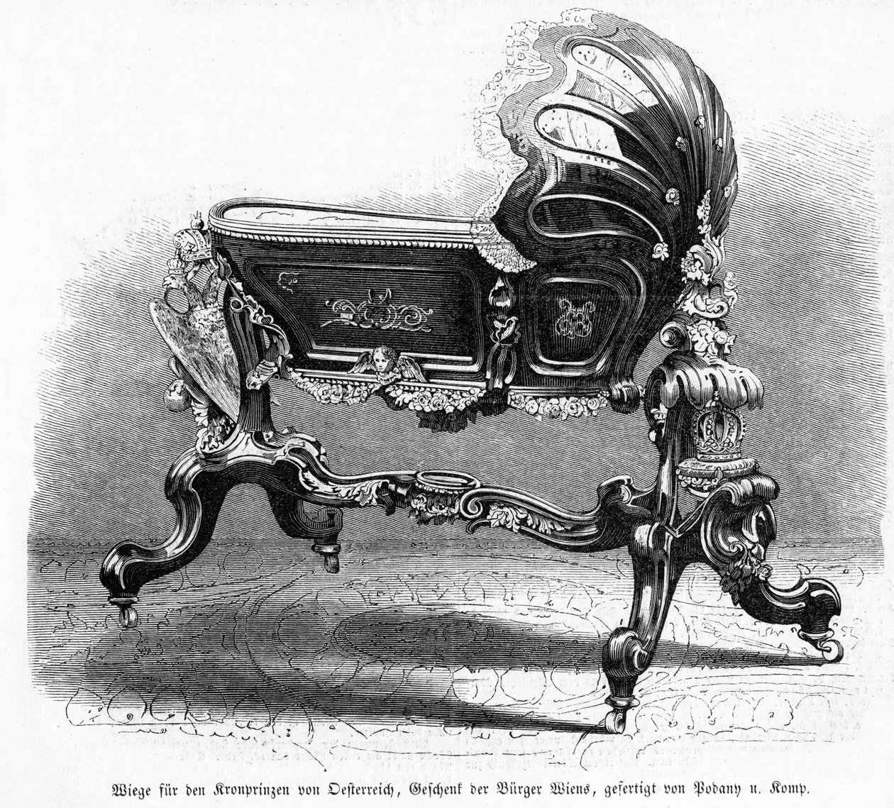 Cuna del Príncipe Heredero de Austria, ilustración de Leipziger Illustrirte Zeitung, 1859 de Austrian School