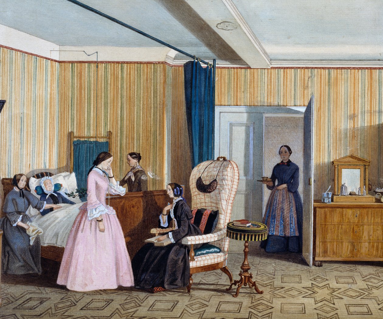Dormitorio estilo Biedermeier, acuarela, Austria de Austrian School