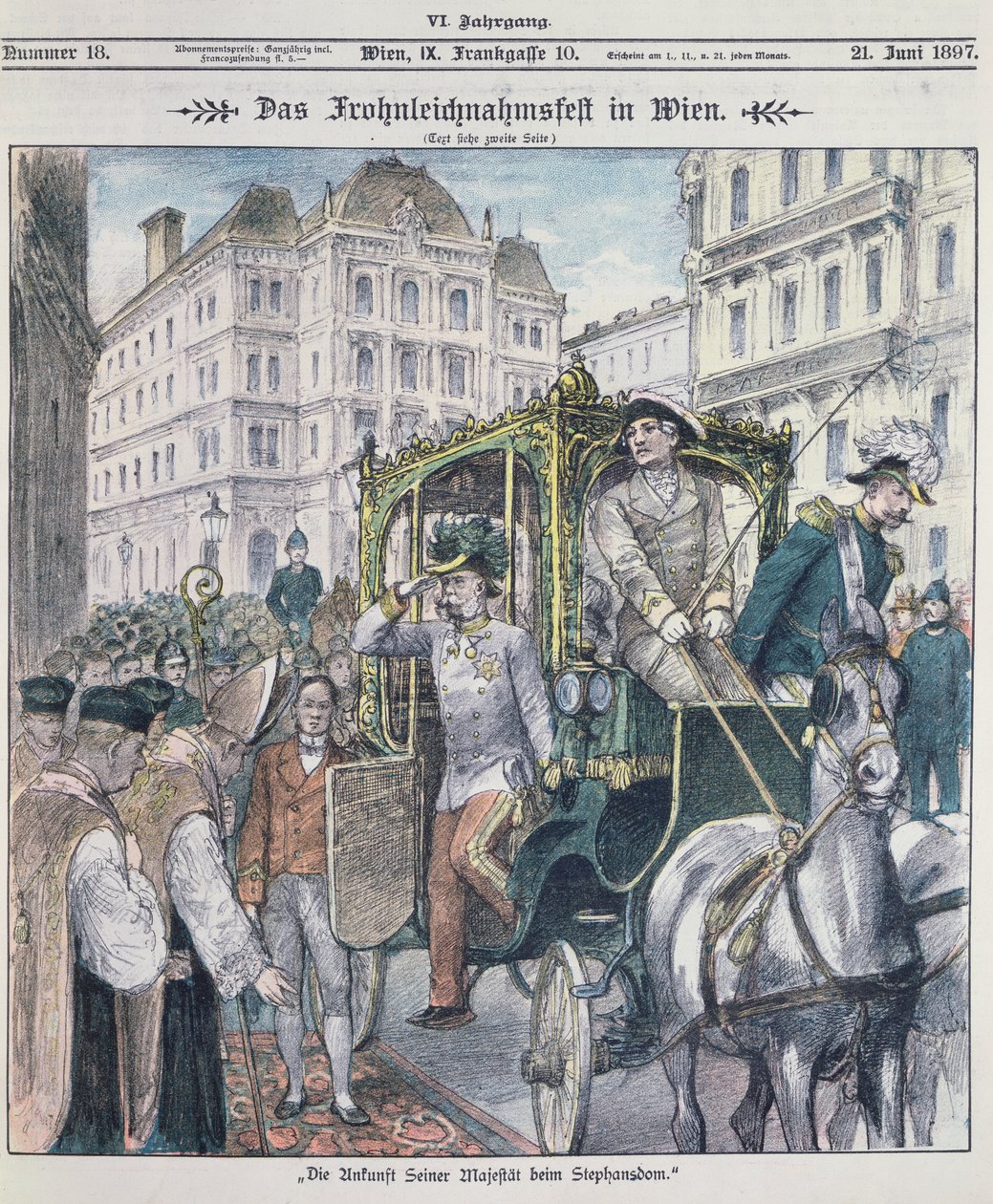 Emperador Francisco José de Austria llegando a la Catedral de San Esteban, Viena, para celebrar la Fiesta del Corpus Christi, 1897 de Austrian School