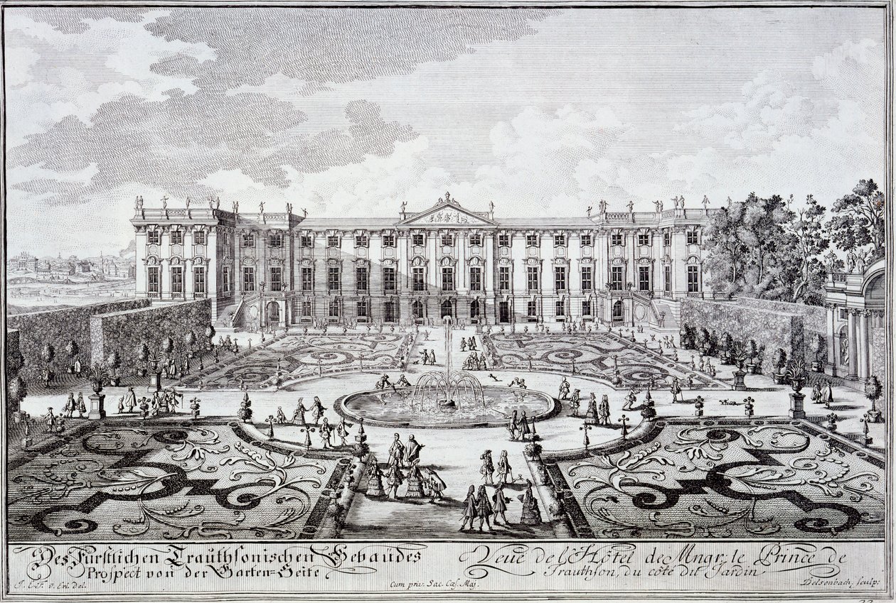 Fachada del jardín del Palacio del Príncipe de Trauthson, Viena c.1719 de Austrian School
