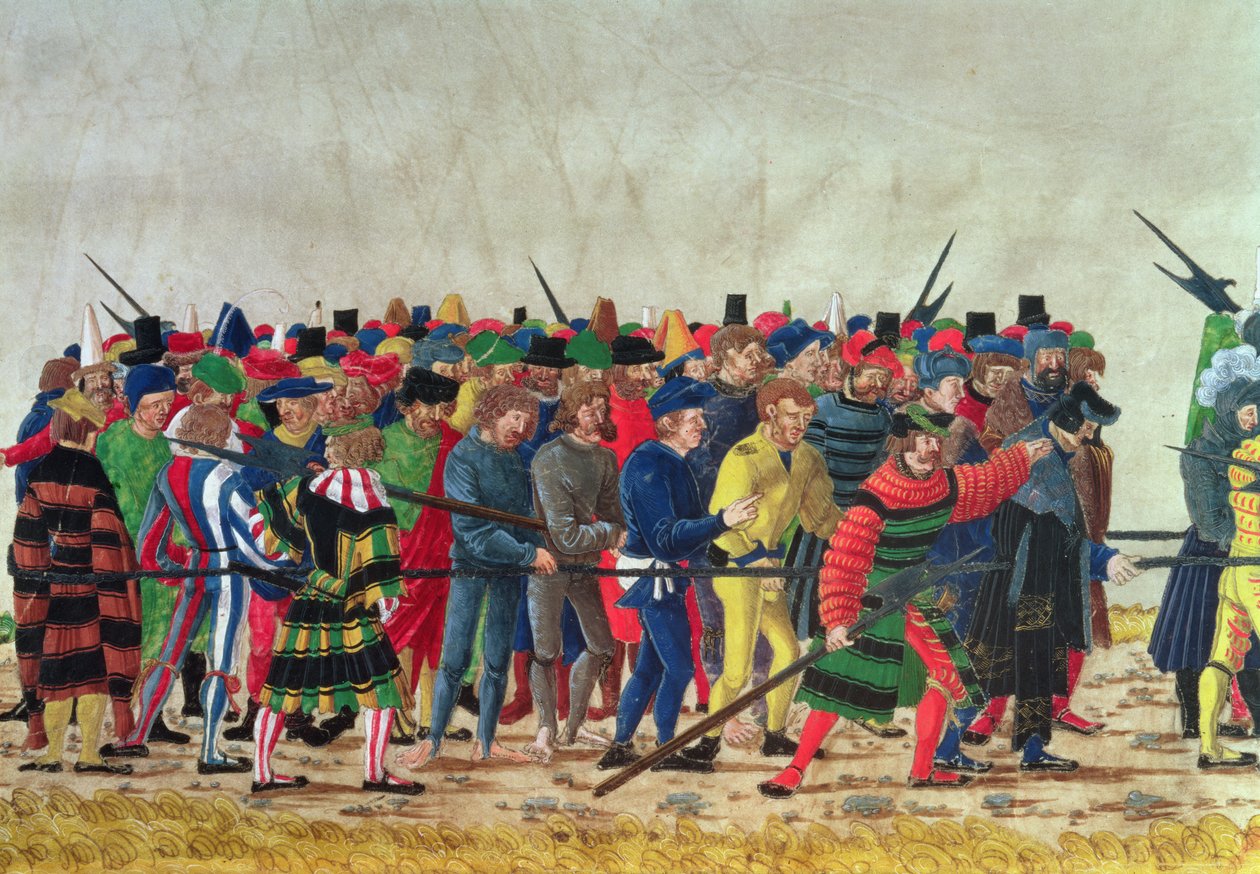 Alabarderos de Maximiliano I (1459-1519) custodiando prisioneros franceses de Austrian School