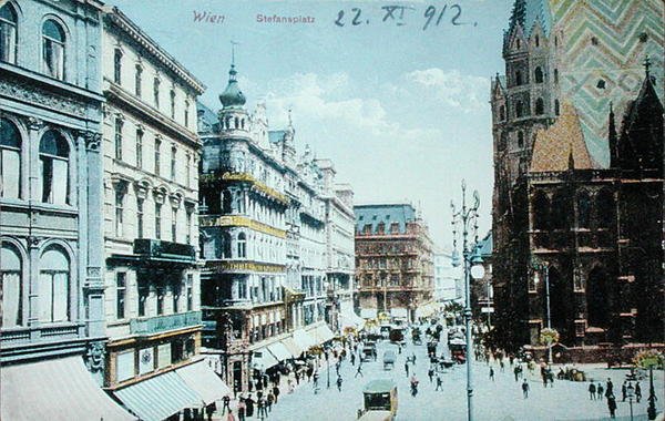 Postal que muestra la Plaza de San Esteban y la Catedral de San Esteban, Viena de Austrian School