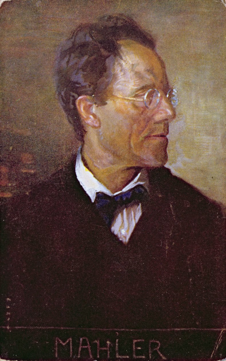 Tarjeta postal con un retrato de Gustav Mahler (1860-1911) c.1910 (litografía en color) de Austrian School