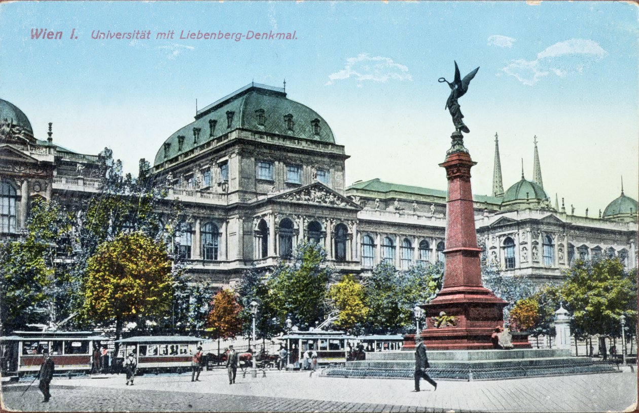 Postal que representa la Universidad de Viena y el Monumento Liebenberg, c.1915 de Austrian School