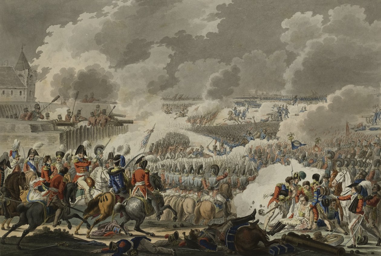 La Batalla de Waterloo, 18 de junio de 1815, publicada por Artaria y Co, c.1820 (aguafuerte coloreado) de Austrian School