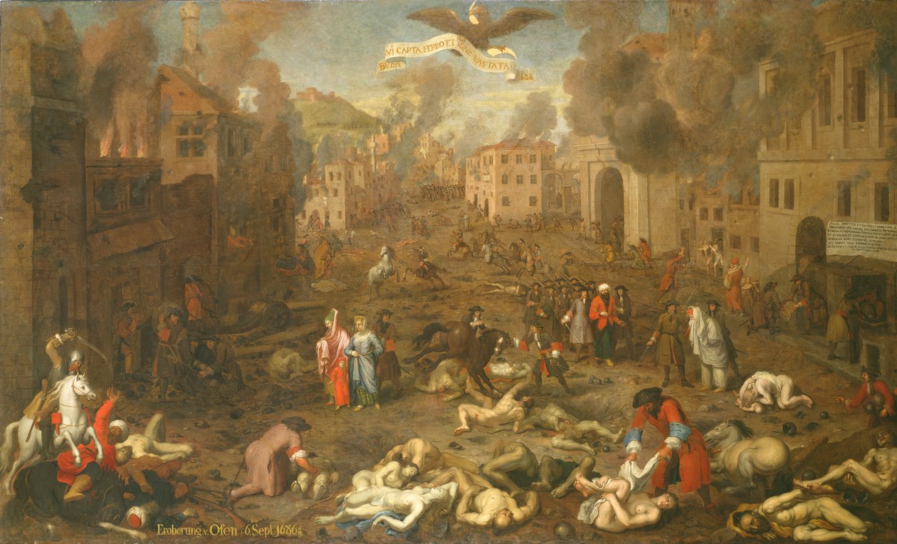 El asalto a Ofen el 6 de septiembre de 1686 (óleo sobre tabla) de Austrian School