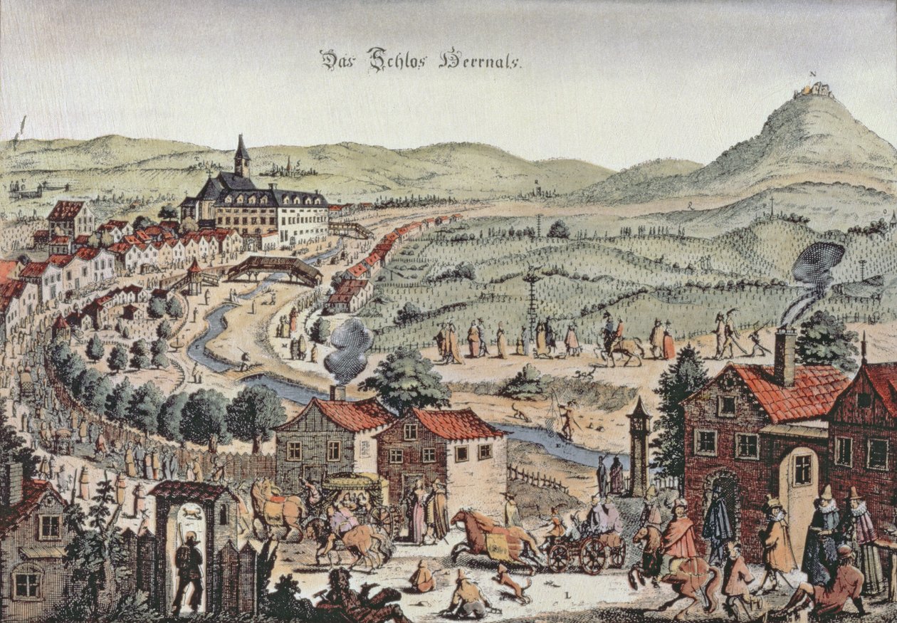 Vista del norte de Viena con los Schlos Hernals y las colinas de Kahlenberg al fondo (grabado) de Austrian School
