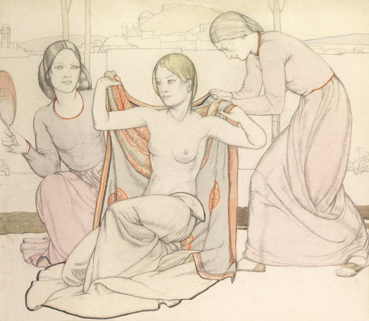 Los bañistas (acuarela y lápiz) de Averil Mary Burleigh