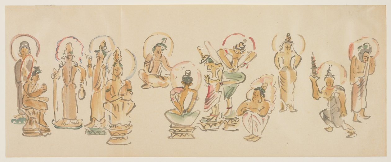 (Caricaturas del templo Asakusa Kannon C), c. 1900 de Awashima Kangestu