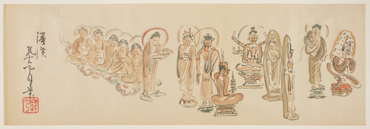 (caricaturas del templo Asakusa Kannon D), c. 1900 de Awashima Kangestu