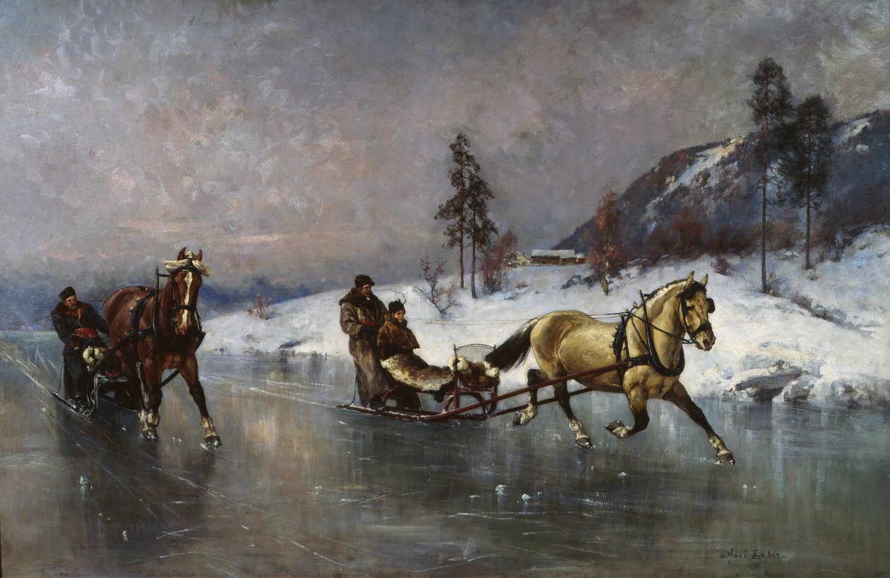 Paseo en trineo sobre el hielo (óleo sobre lienzo) de Axel Hjalmar Ender