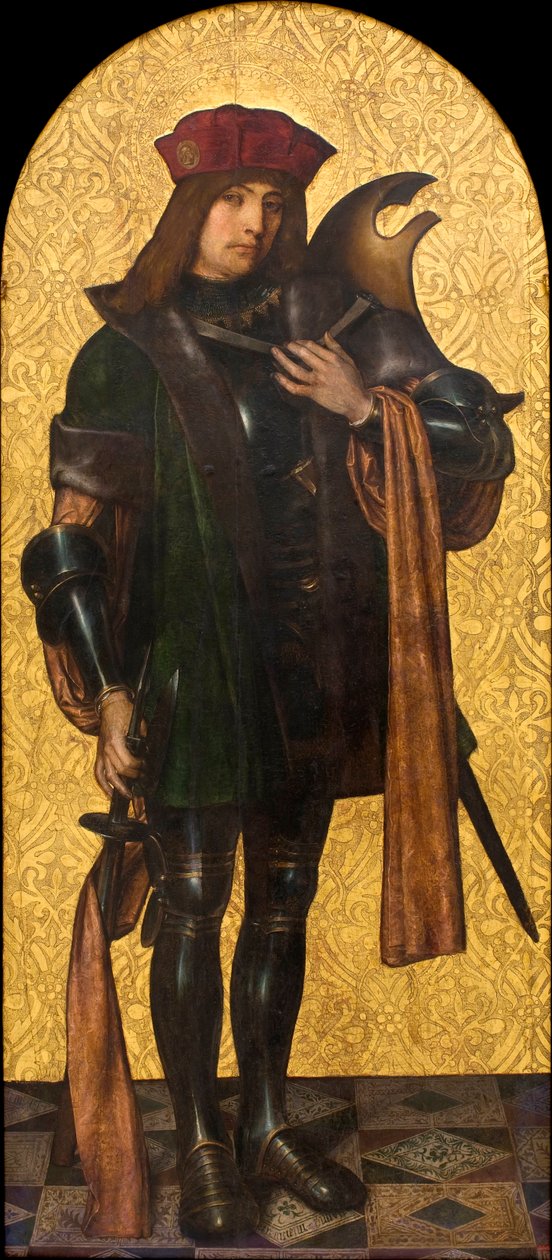 San Cándido (Xander) (San Candidus) o San Guerrero (a veces identificado con San Jorge) - Pintura de Aine (Ayne) Bru (Hans Brun o Lucius Brun) (siglo XVI en activo) Óleo sobre madera 1502-1507 Museo Nacional de Arte de Cataluña, Barcelona 182x88 de Ayne (Hans) (active 1502 1507) Bru