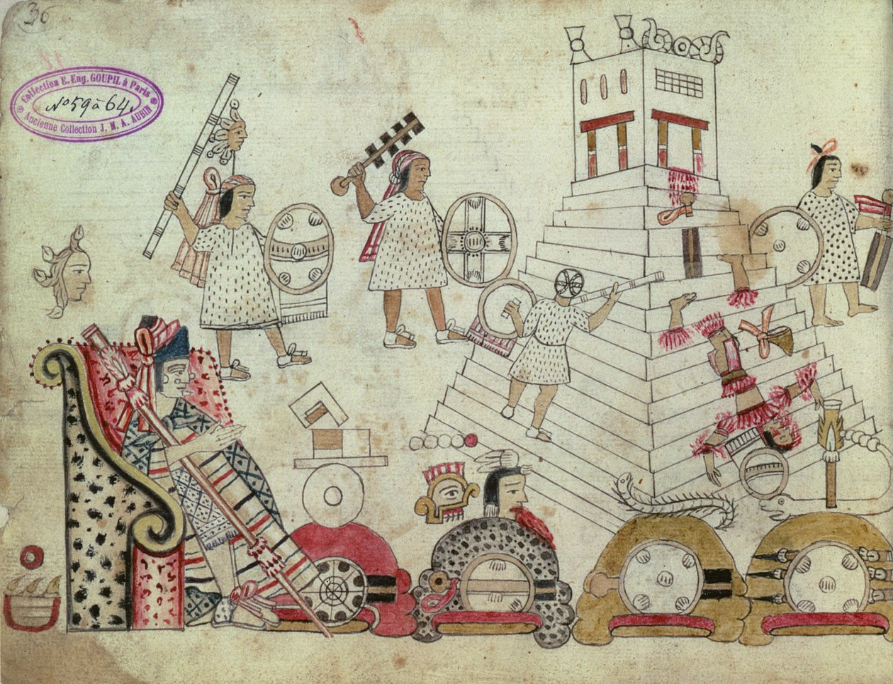 Prisioneros de guerra sacrificados al dios Sol, de un códice azteca (después de la conquista, 1519) de Aztec