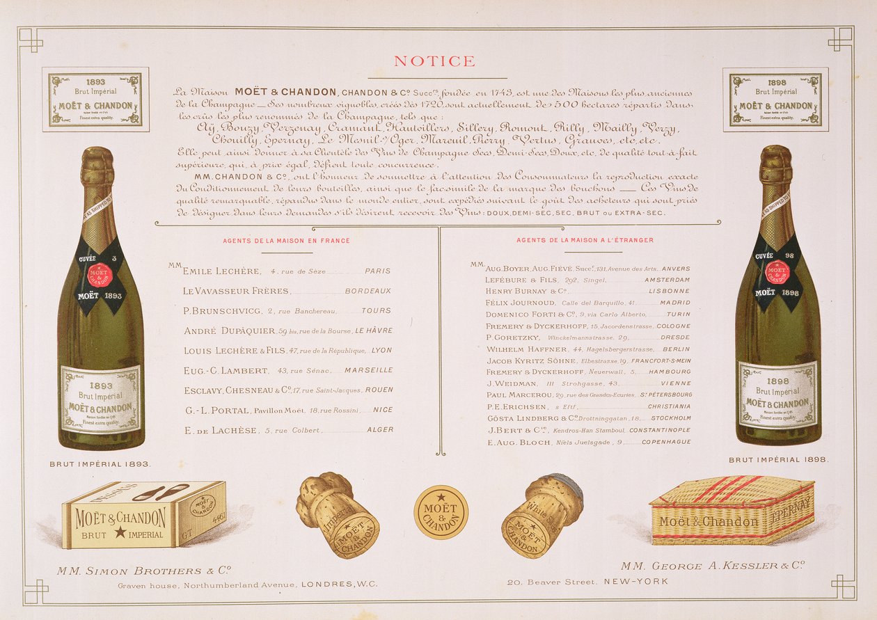 Agentes en todo el mundo y muestras de embalaje, de Le France Vinicole, pub. por Moet & Chandon, Epernay de B. Arnaud
