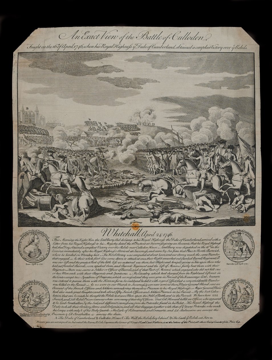 Vista Exacta de la Batalla de Culloden, publicada por B. Cole, en la Esquina de King